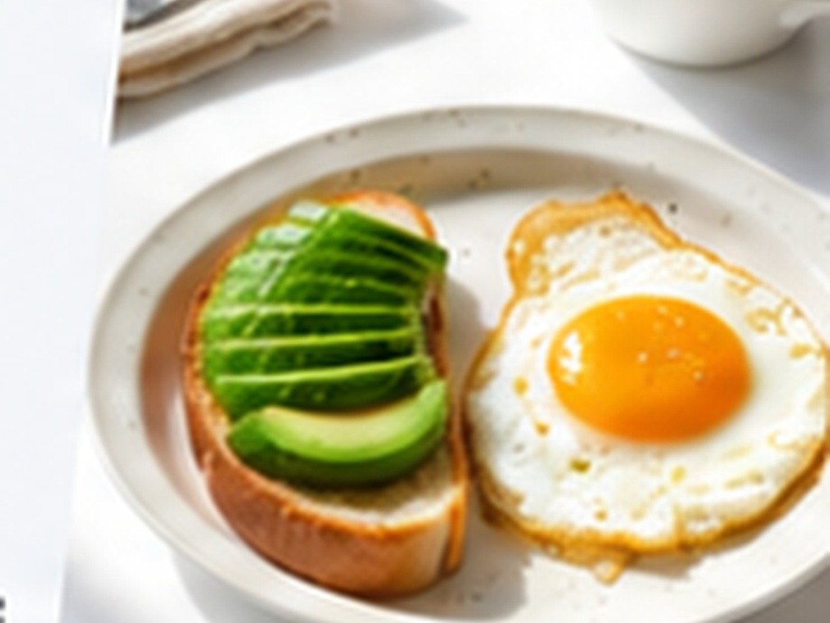 アボカドトーストと目玉焼きの食事写真